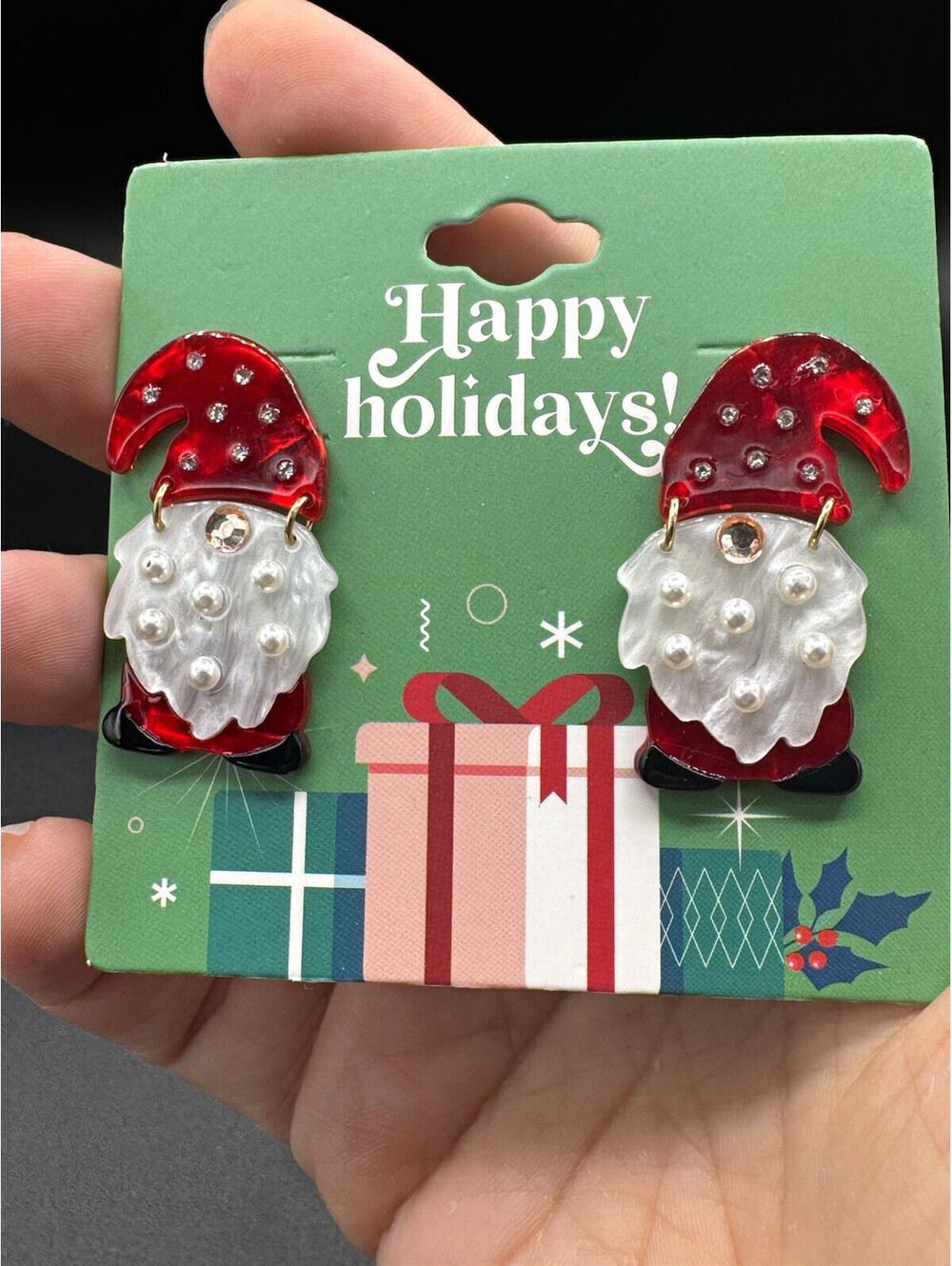 Christmas Gnome Santa Stud Earrings Acrylic Simulated Crystal Imitation Pearl